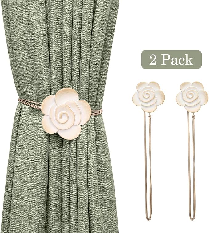 Lewondr Magnetic Curtain Tiebacks, Vintage Curtain Holdback, Resin Flower - Image 8