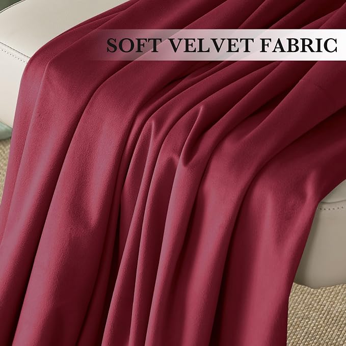 RYB HOME Burgundy Red Velvet Curtains - Image 4