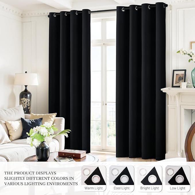 Yakamok 100% Blackout Curtains Black Room Darkening Thermal Insulated Window - Image 8