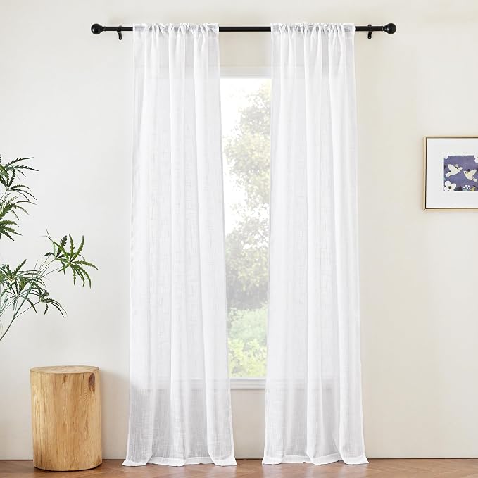 NICETOWN White Semi Sheer 90 inch Curtains - Image 3