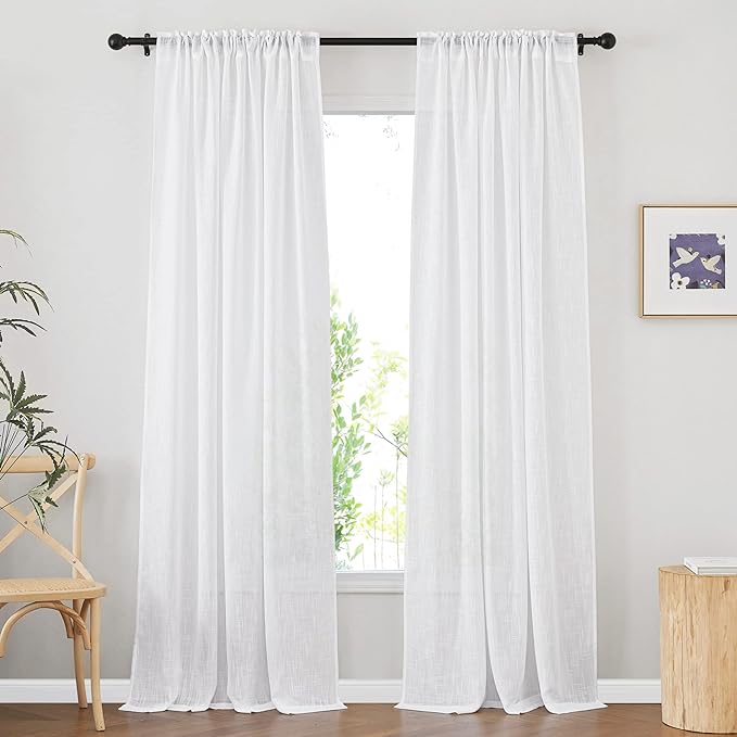 NICETOWN White Living Room Curtains 132 inches Long, Rod Pocket & Back Tab Semi - Image 2