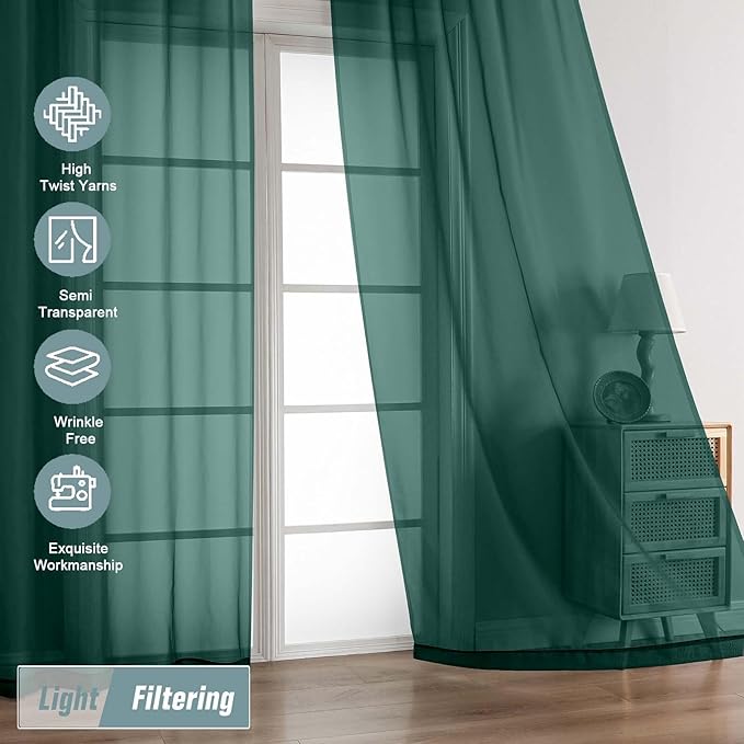 Green Sheer Curtains 84 Inches Long 2 Panels, Elegant Airy Transparent Light - Image 5