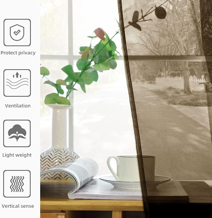 youleyar Solid Sheer Rod Pocket Curtain Voile Draperies 2 Panels White Beige - Image 5