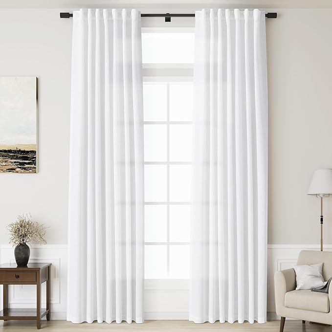 Nanspring White Extra Long Curtain 130 inches Long 2 Panels Set by Nanspring