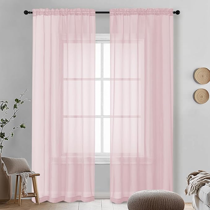 OVZME Blush Pink Sheer Curtains 90 Inches Long 2 Panels by OVZME