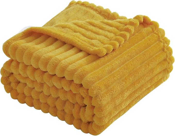 Mustard Yellow Fleece Throw Blanket 50”×60” by linecooo