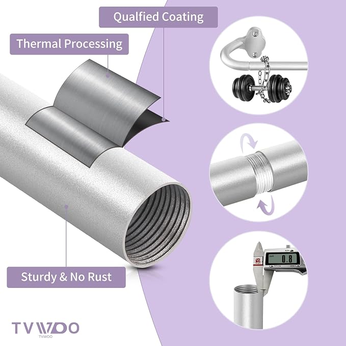 TVWOO Silver Wrap Around Curtain Rods:5/8 In Blackout Adjustable Window Curtain - Image 4