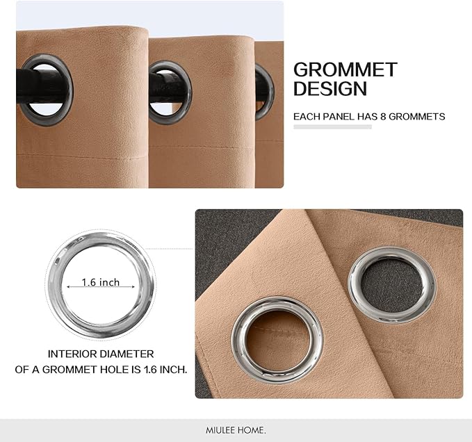 MIULEE Velvet Curtains Blush Beige Elegant Grommet Thermal Insulated Soundproof - Image 2