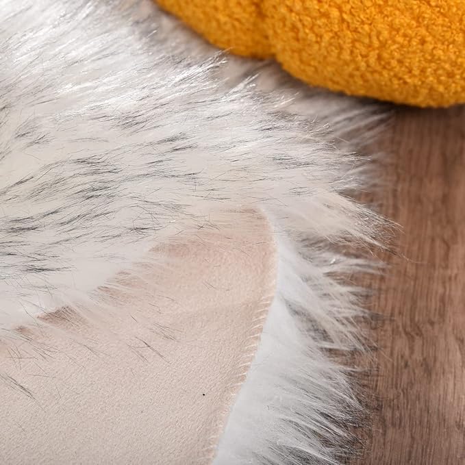ORINOVA White and Grey 4X6 Faux Sheepskin Shag Fur Runner Rugs - Image 6