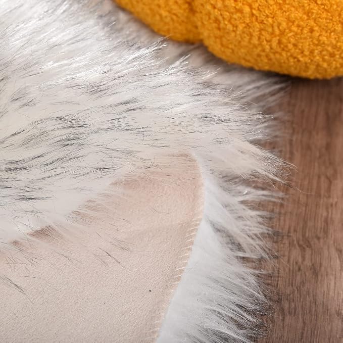ORINOVA White and Grey Faux Fuzzy Fur Sheepskin Washable Area Rugs - Image 7