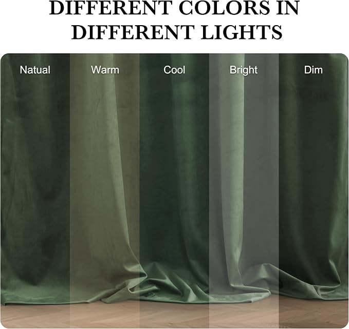 RYB HOME Elegant Green Velvet Curtains 84 inches Long, Light Blocking, Thermal - Image 7