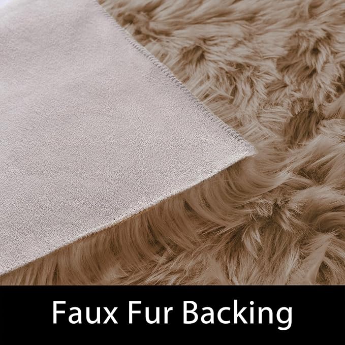 Latepis Brown Beige 2x5 Washable Small Rug Faux Sheepskin Fur Rug Fluffy Shag - Image 3