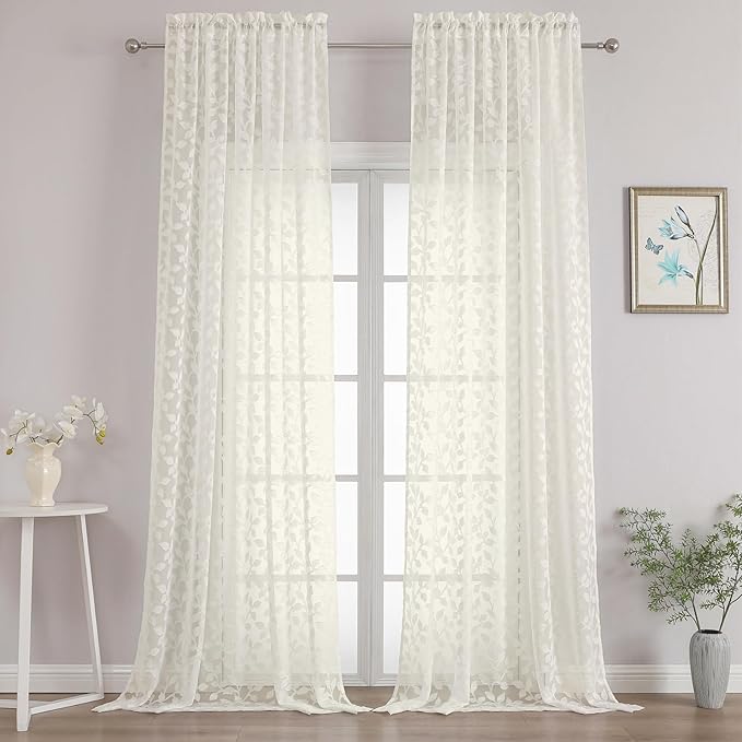Chyhomenyc Extra Long Ivory Sheer Curtains 108 Inch Length 2 Panels Set by Chyhomenyc