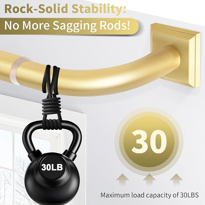 Gold Curtain Rods for Windows 66-184 Inch Heavy Duty Wrap Around Blackout - Image 5