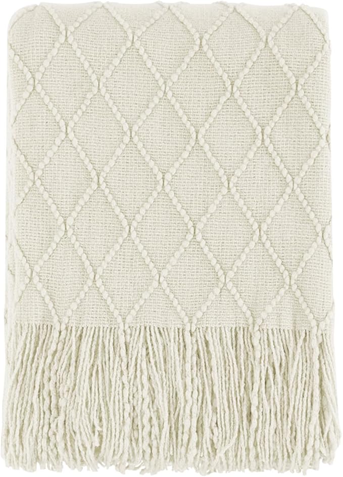 BOURINA Beige Throw Blanket 50x60 Inches Throw Textured Solid Soft Sofa Couch by BOURINA