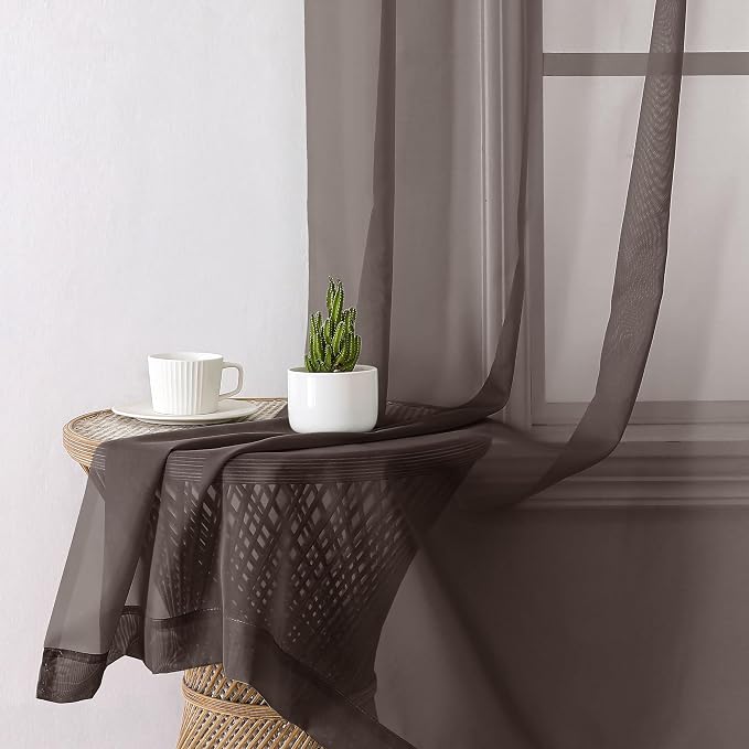 Aiyufeng Chocolate Sheer Curtains 72 Inches Long 2 Panels, Solid Voile Top Dual - Image 7