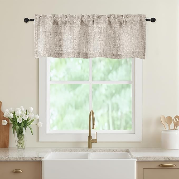 Valances for Windows, Light Filtering Faux Linen Textured Small Short Valance by WelvetBLK