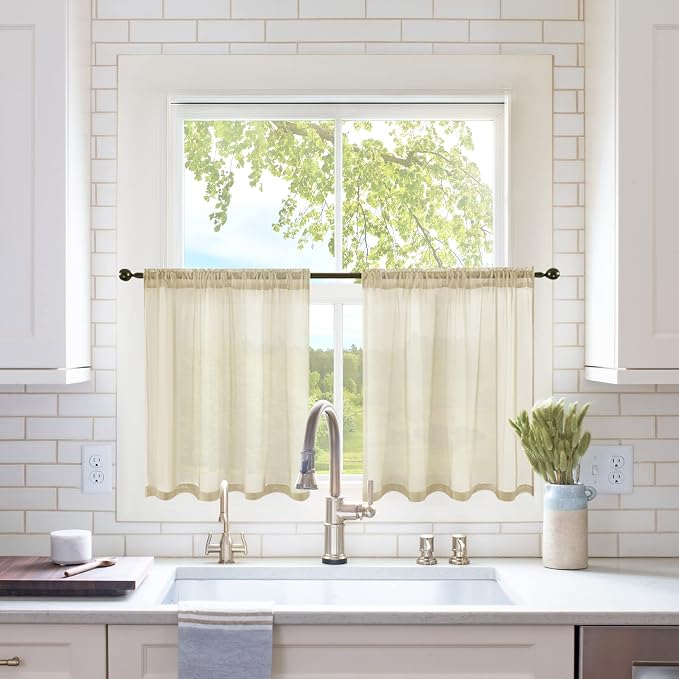 MIULEE 2 Panels Kitchen Tiers Half Window Sheer Curtains Rod Pocket Translucent by MIULEE