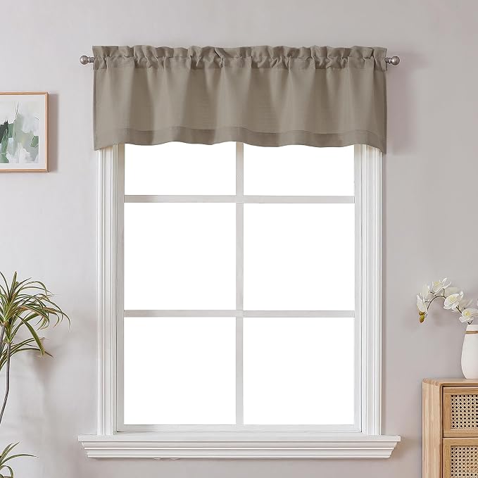 Chyhomenyc Stone Beige Valance for Windows, Light Filtering Faux Linen Solid by Chyhomenyc