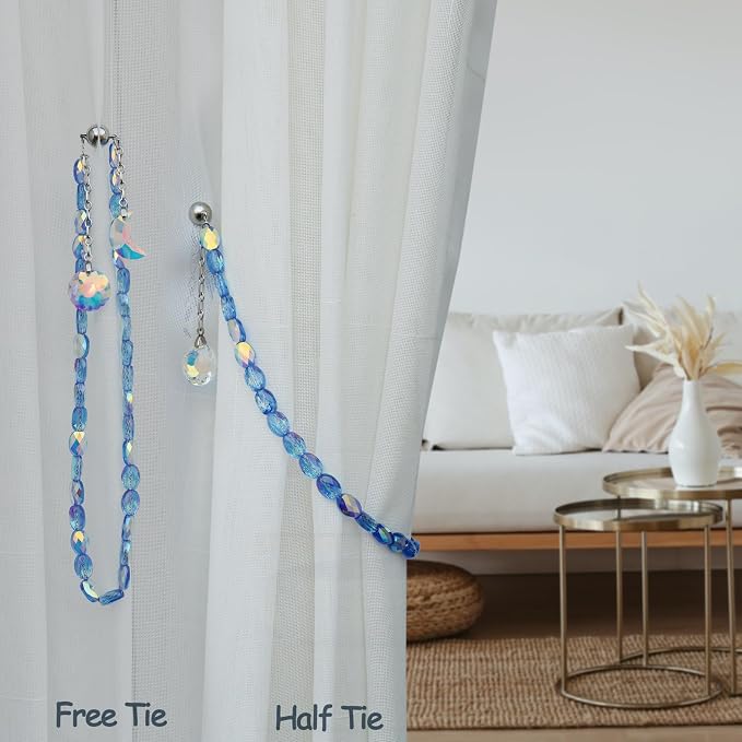 PEDOBO Magnetic Curtain Tiebacks, 2 Pack Crystal Beaded Sun & Moon Pendants - Image 5