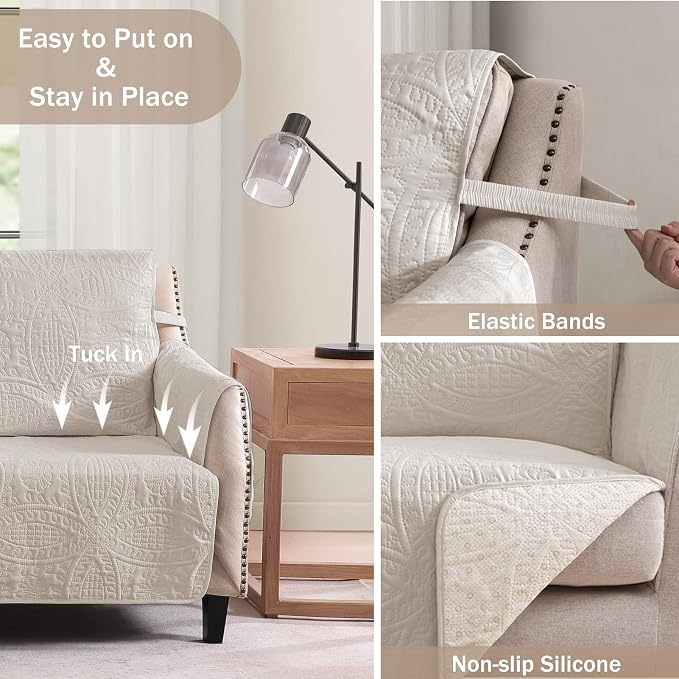 Soft Quilted Couch Cover with Pockets - Image 5