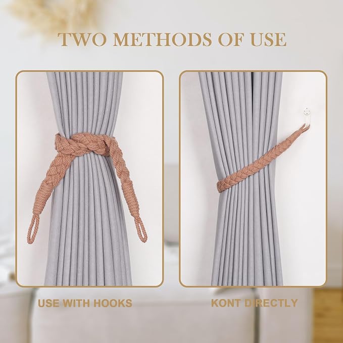 NICEEC 2 Pack Natural Cotton Rope Curtain Tiebacks Elegant Boho Style - Image 4