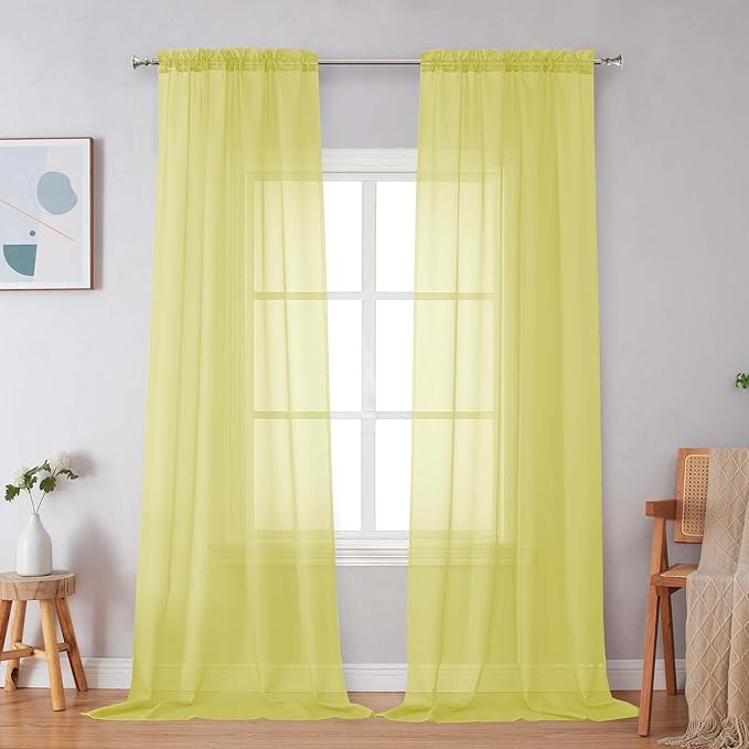 Simplebrand Lemon Sheer Curtains 96 Inches Long, Light Filtering Rod Pocket by Simplebrand