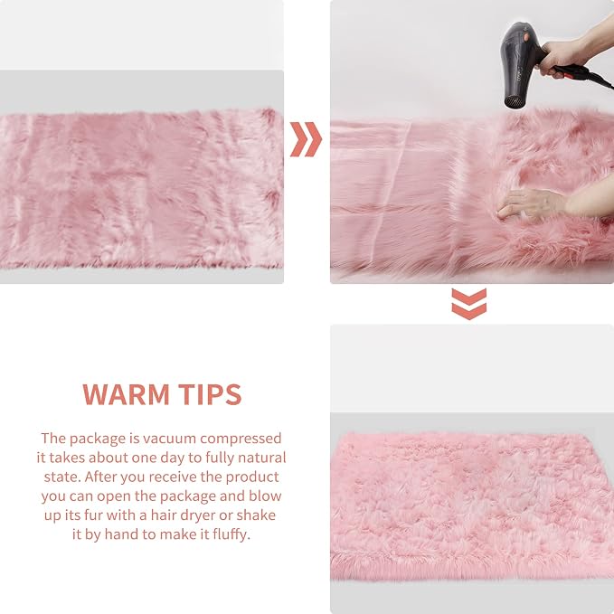 Ciicool Pink Fur Fluffy Rug, 2x4 ft Small Faux Fur Rugs - Image 7