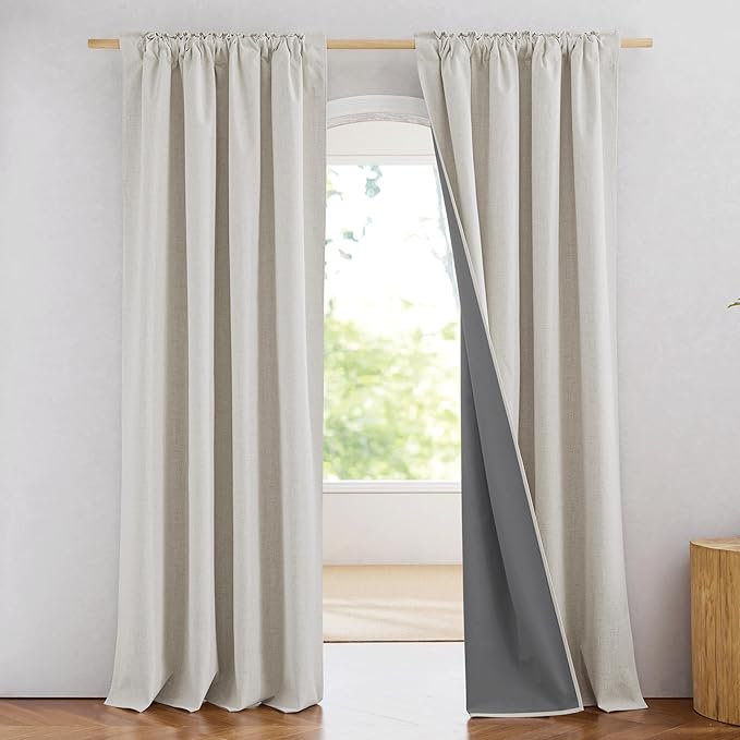 NICETOWN Linen Full Blackout Curtains 52 x 80 inch Panels, Full Bedroom Light by NICETOWN