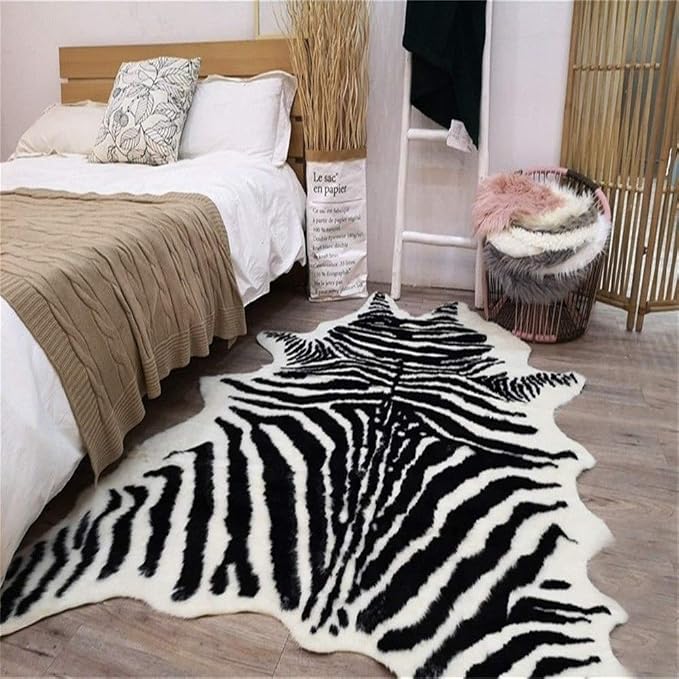 Zebra Print Rug Faux Animal Cowhide Skin Area Rug Leather Carpet Mat Large Size - Image 4
