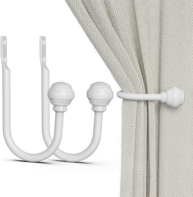 Hion Curtain Holdbacks White 2pcs, Curtain Tiebacks Wall Mounted Curtain Hooks by Hion