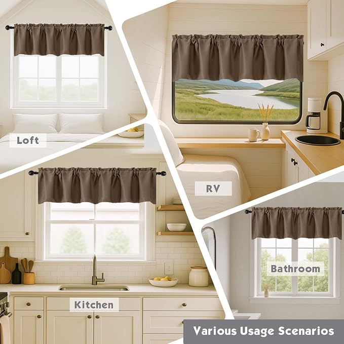 Chyhomenyc Brown Valances for Window, Room Darkening Short Curtains for Kitchen - Image 7