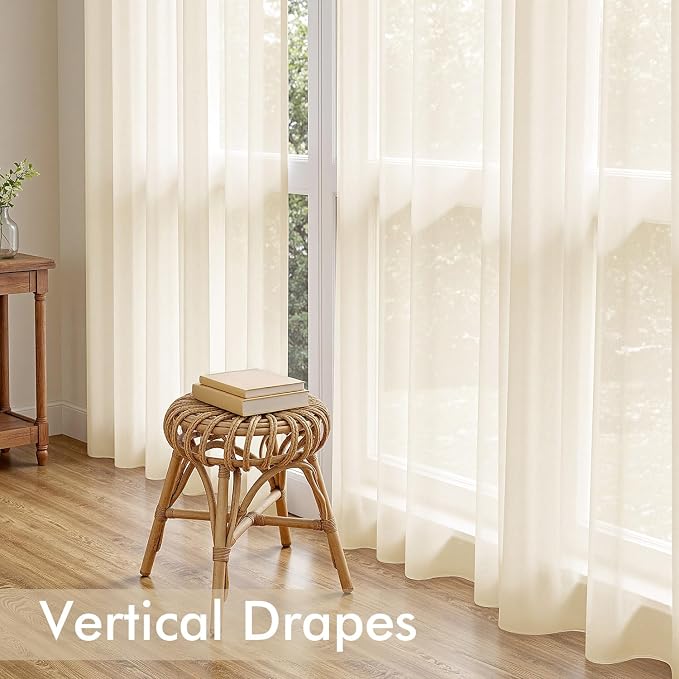MIULEE Butter Cream Sheer Curtains 90 Inches Long, 4 Panels Set, Rod Pocket - Image 6