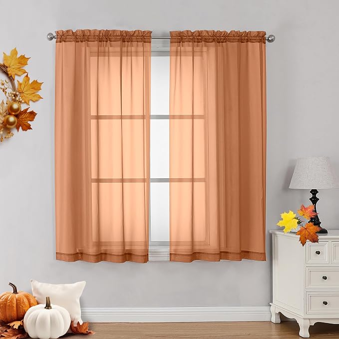 OVZME Orange Sheer Curtains 54 Inches Long 2 Panels by OVZME
