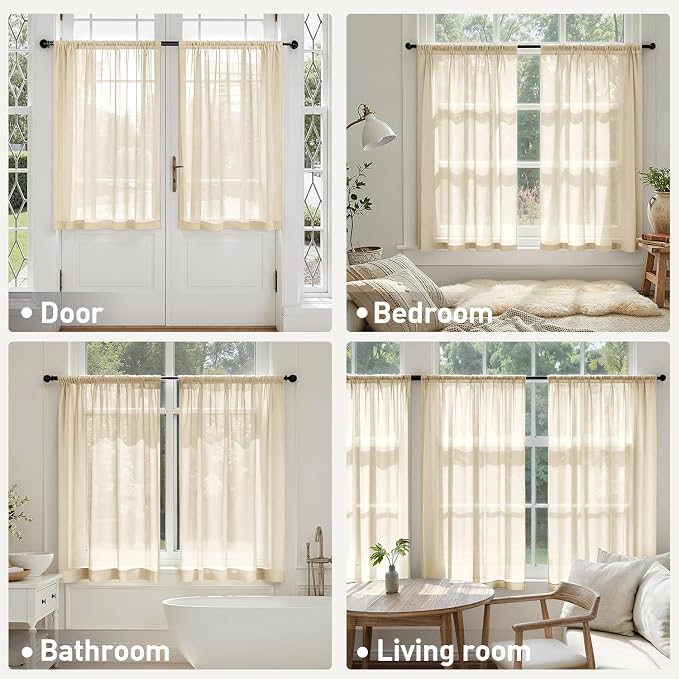 MIULEE Cream Sheer Curtains 63 Inches Long, 4 Panels Set, Light Filtering Rod - Image 6