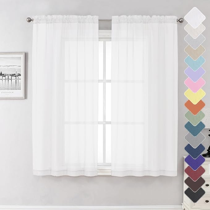 Lecloud White Sheer Curtains 63 Inch Length 2 Panels Set, Elegant Voile White by Lecloud