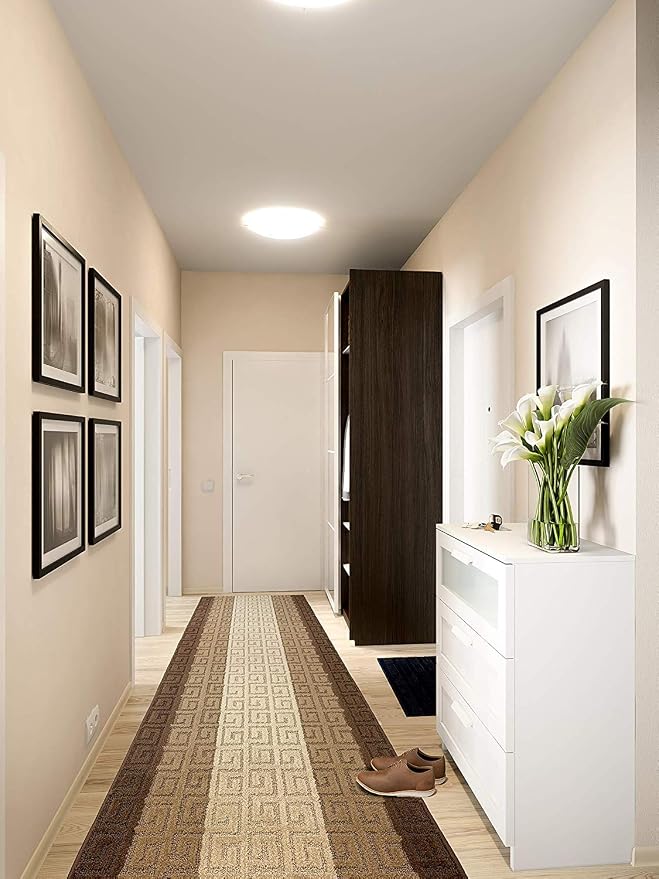 Custom Length Hallway Runner Rug, Slip Resistant, Meander Brown, 26 Inch X 15 - Image 2