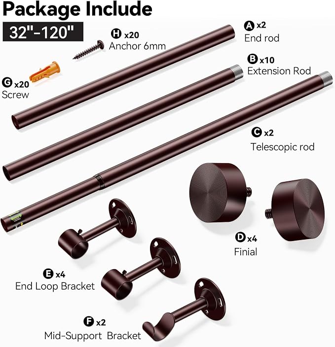 YaFex 2 Pack Heavy Duty Curtain Rods 32-120 Inch, 1 Inch Adjustable Long - Image 9