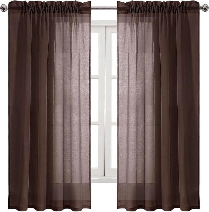 DWCN Brown Sheer Curtains Semi Transparent Voile Rod Pocket Curtains - Image 9