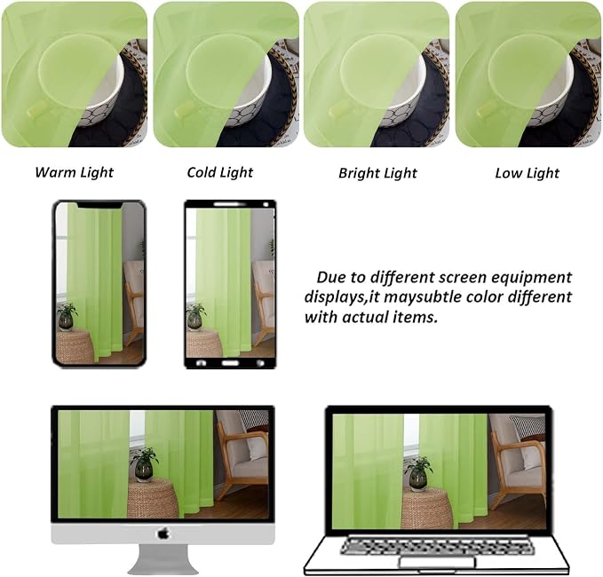 Chyhomenyc Lime Sheer Curtains 84 Inches Long 2 Panels Set, Light Filtering - Image 8