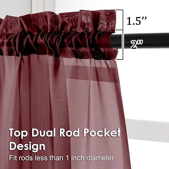 OVZME Burgundy Sheer Curtains - Image 3