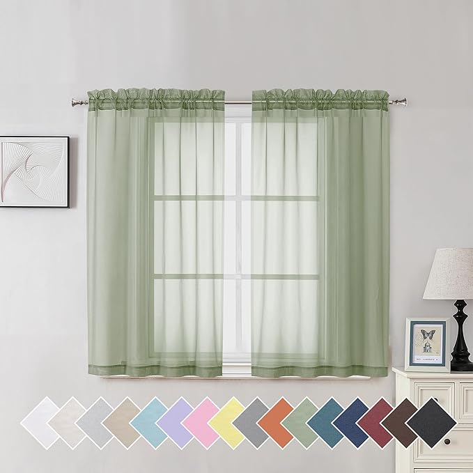 Aiyufeng Window Green Sheer Curtains 45 Inch Length 2 Panels Small Sheer by Aiyufeng