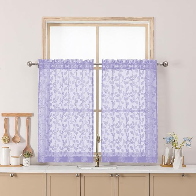 Chyhomenyc Light Purple Sheer Curtains 36 Inch Length, Light Filtering Leaf by Chyhomenyc
