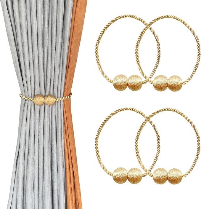 Melaluxe 4 Pack Magnetic Curtain Tiebacks, Decorative Curtain Holdbacks by Melaluxe