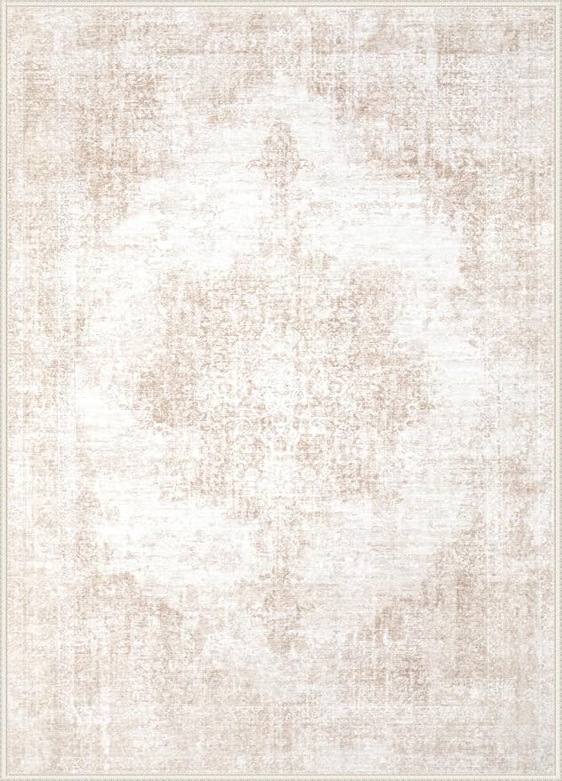 Area Rug 6x9 Vintage Rugs: Washable Living Room Rug Retro Medallion Distressed - Image 9