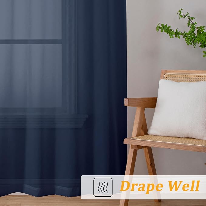 Gwine Navy Blue Sheer Curtains 72 Inches Long 2 Panels Set - Image 6