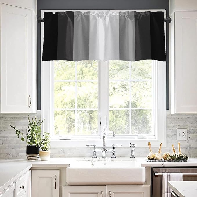 Emvency 2 Pack Valances Window Treatments, Striped Geometric Modern Minimalist - Image 7