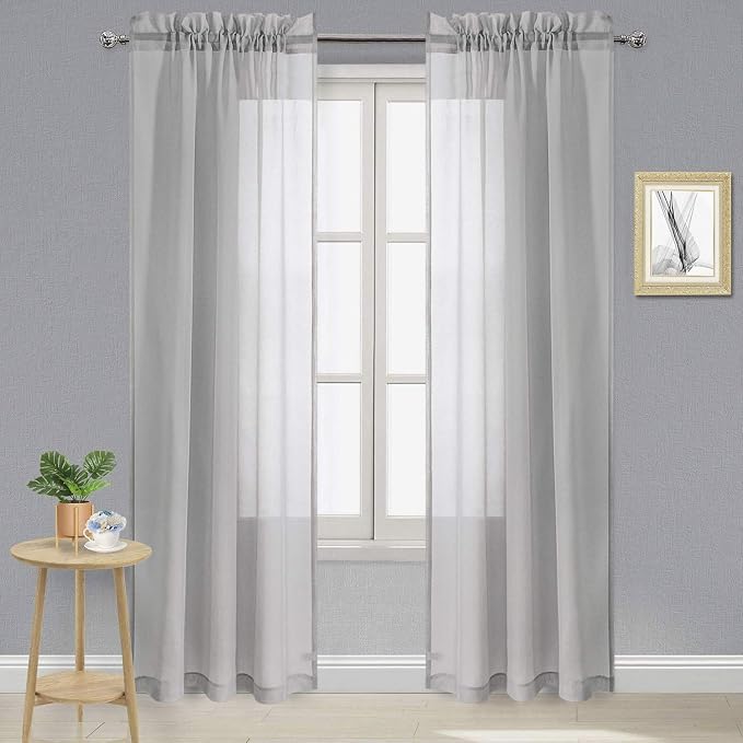 DWCN Grey Sheer Curtains Semi Transparent Voile Rod Pocket Curtains by DWCN