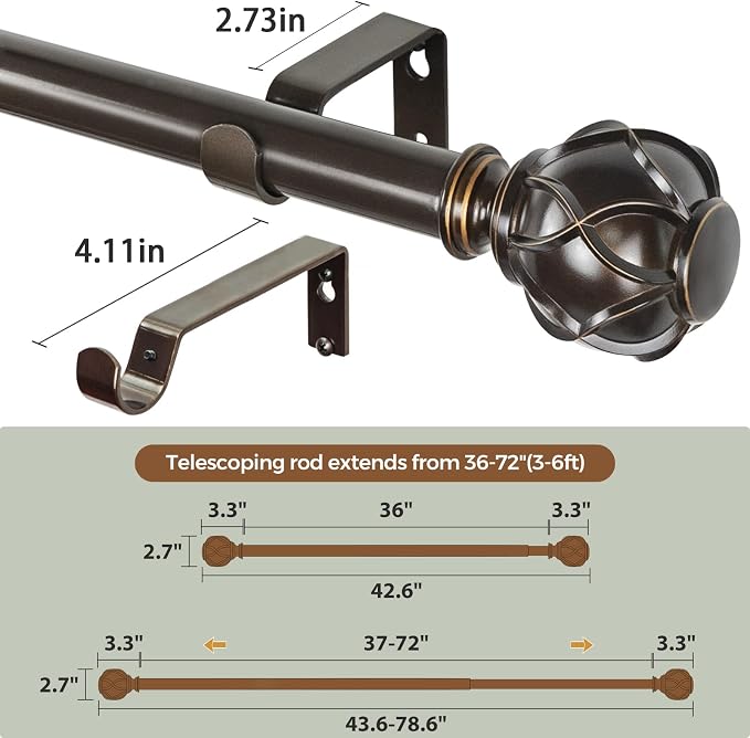 KAMANINA 1 Inch Curtain Rod Telescoping Single Drapery Rod 36 to 72 Inches - Image 8