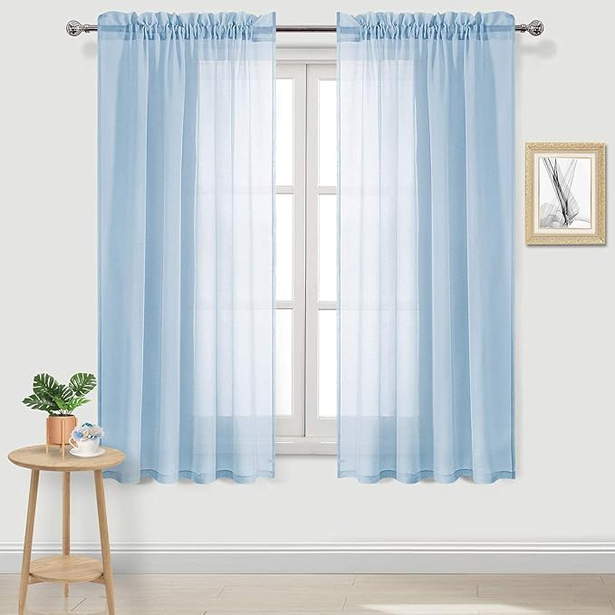 DWCN Sky Blue Sheer Curtains Semi Transparent Voile Rod Pocket Curtains by DWCN